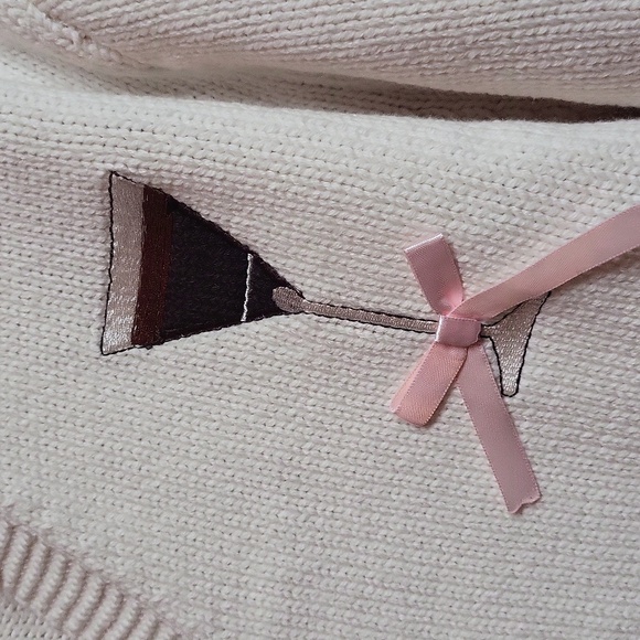 NWT, Francesca's CHOCOLATE MARTINI Cream Cardigan with Pink Bows, SIZE L - Picture 2 of 8